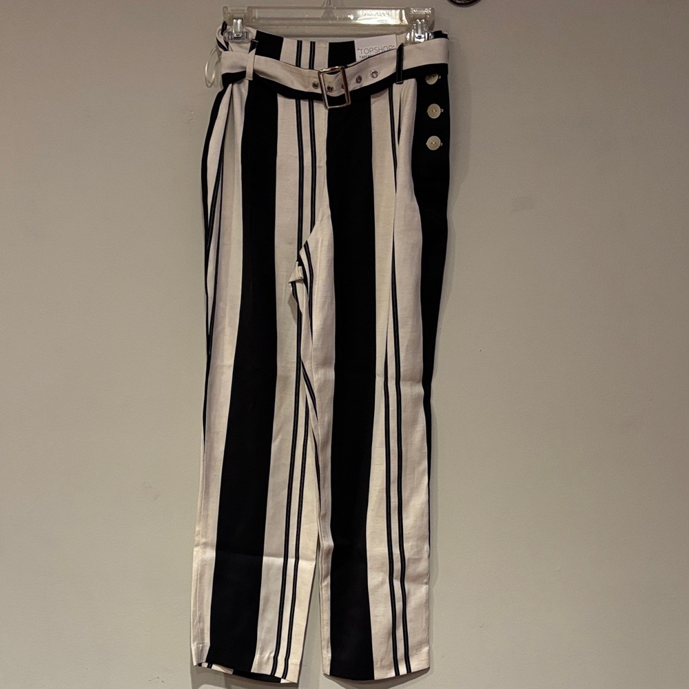Topshop Black and White Striped Pants with Belt